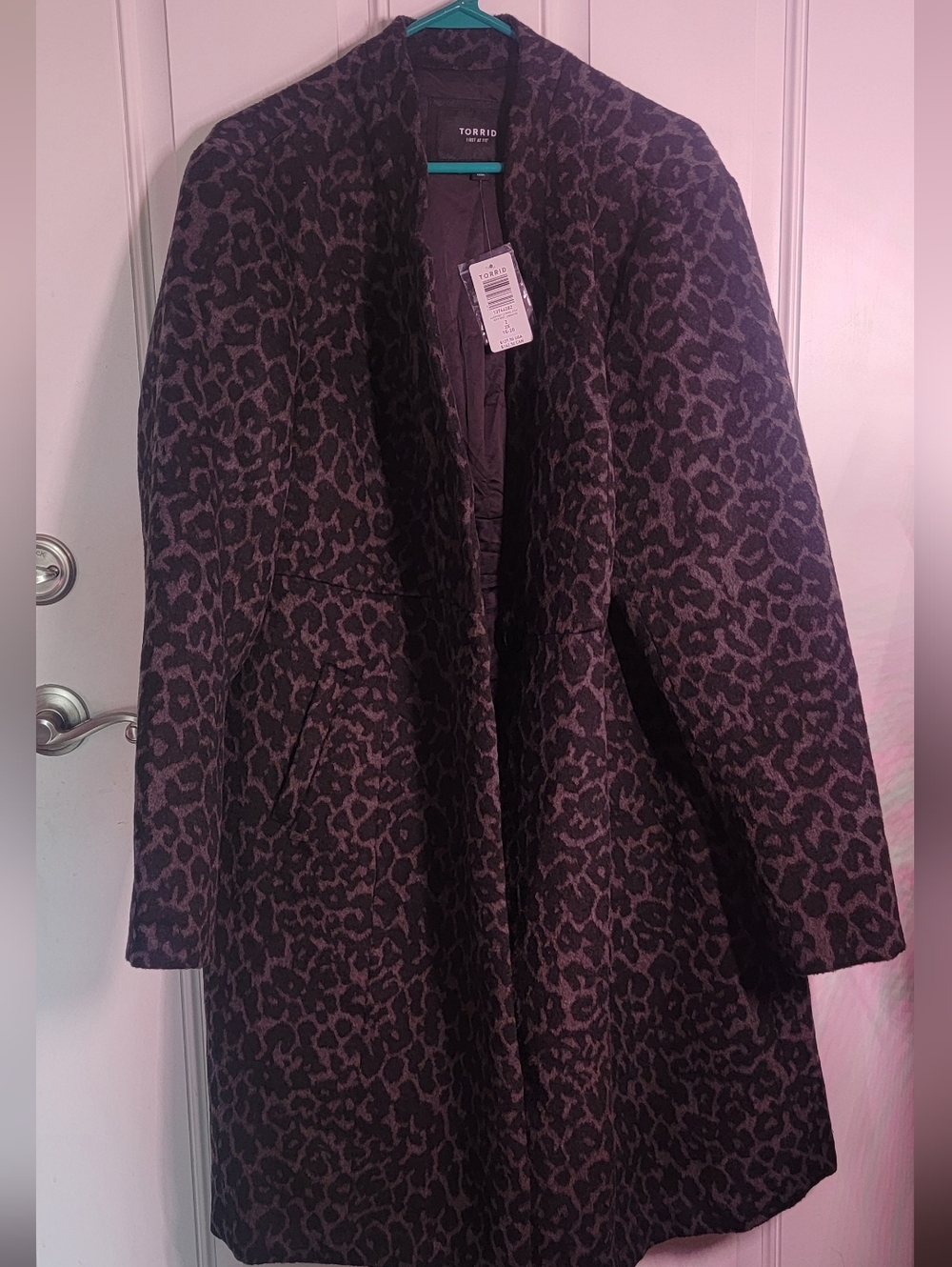 torrid Black & Gray Leopard Print Trench Coat